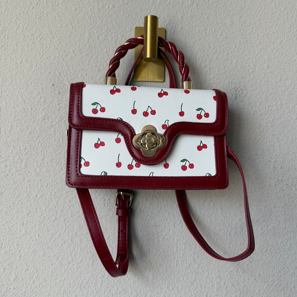 Cherry Print Red White Top Handle Crossbody Bag NEW